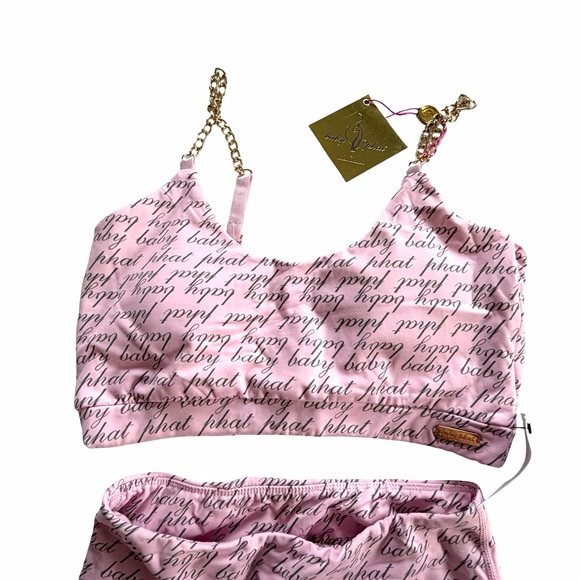 Baby Phat NWT Pink Logo Print Chain Bralette & Biker Shorts Size Small Medium - Picture 4 of 16